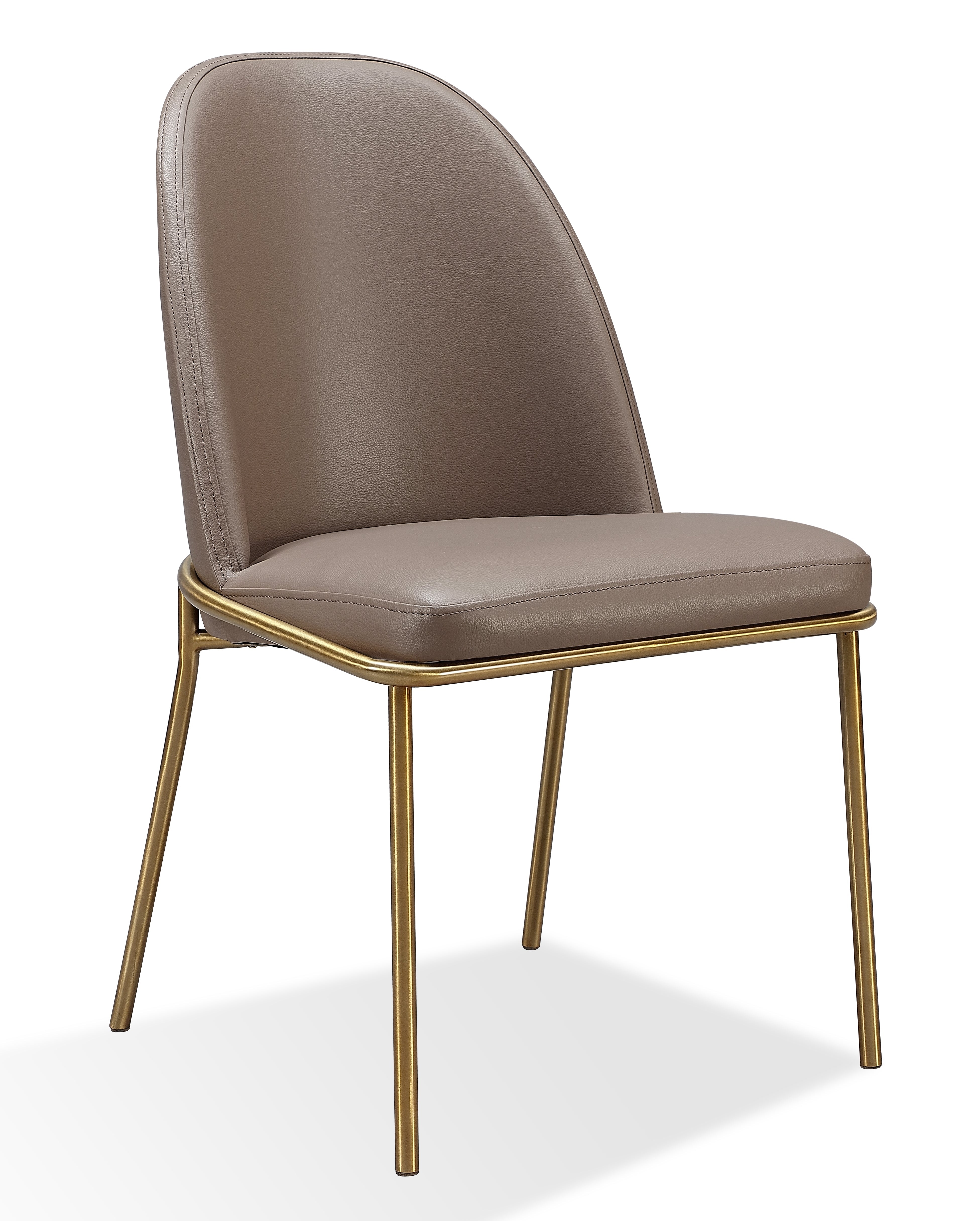Doheny Leather Upholstered Metal Leg Dining Chair in Boots and Brass (Set of 2)