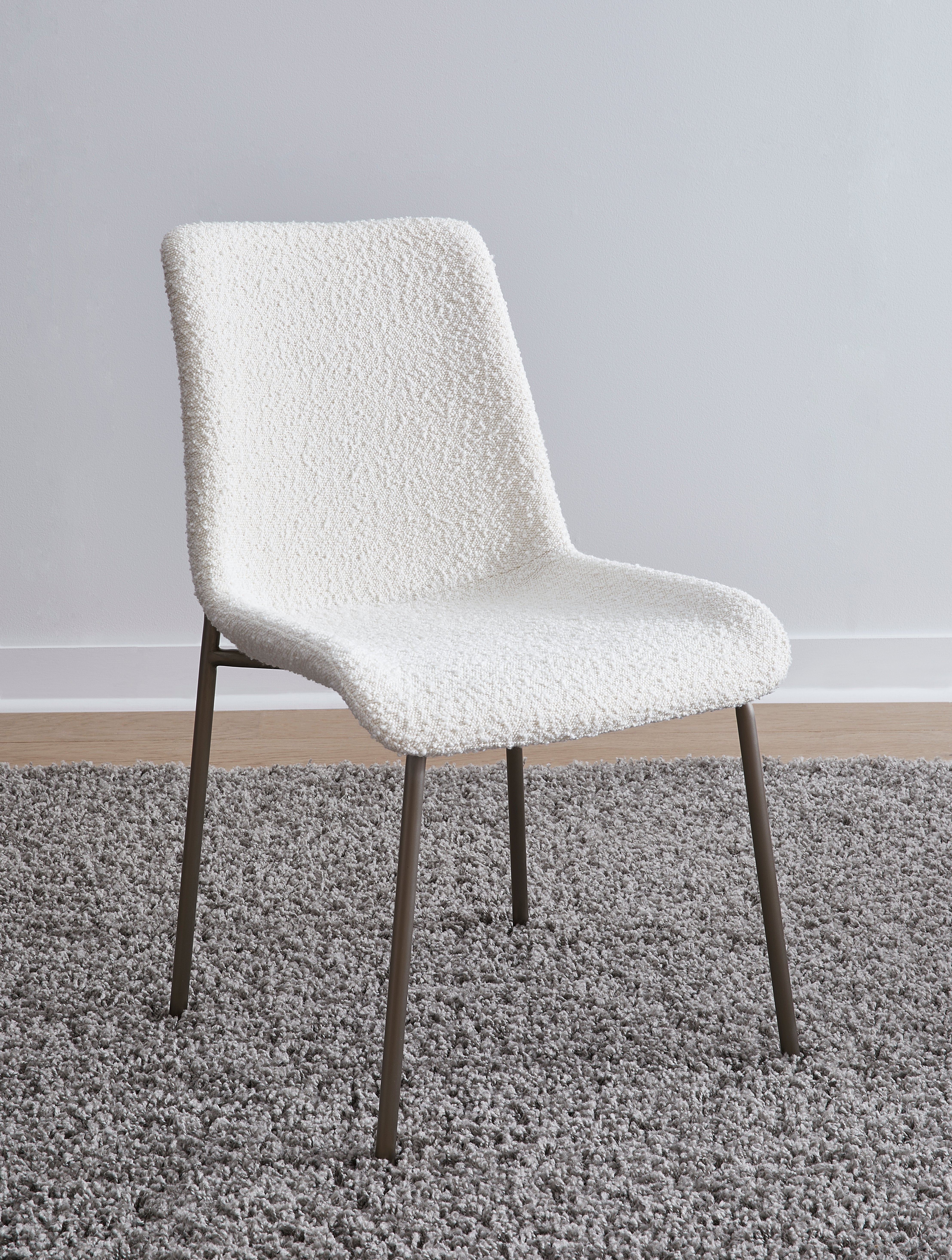 Jade Upholstered Dining Chair in Cottage Cheese Boucle and Brushed Nickel Metal (Set of 2)