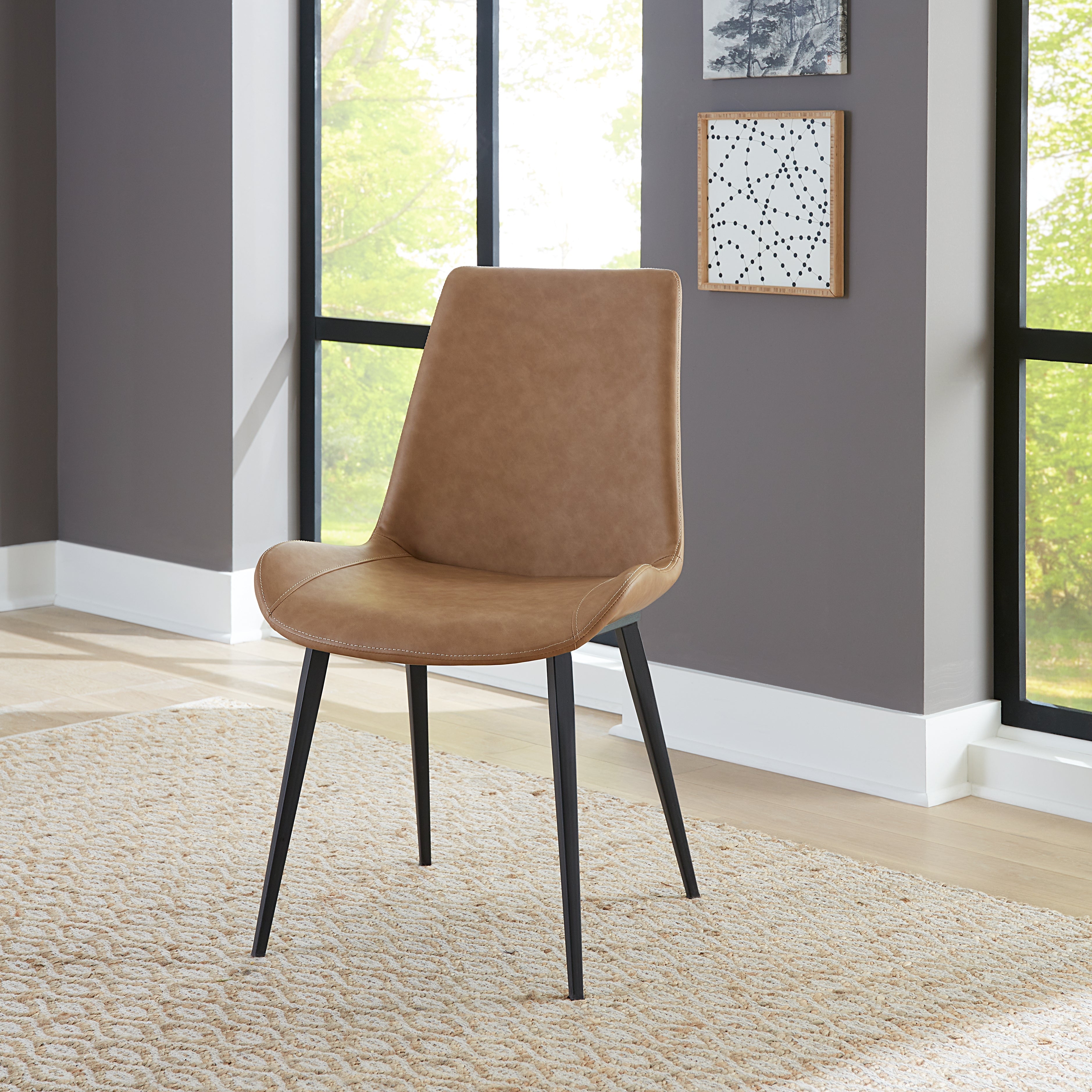 Nicoya Upholstered Dining Chair in Buckskin Synthetic Leather and Black (Set of 2)