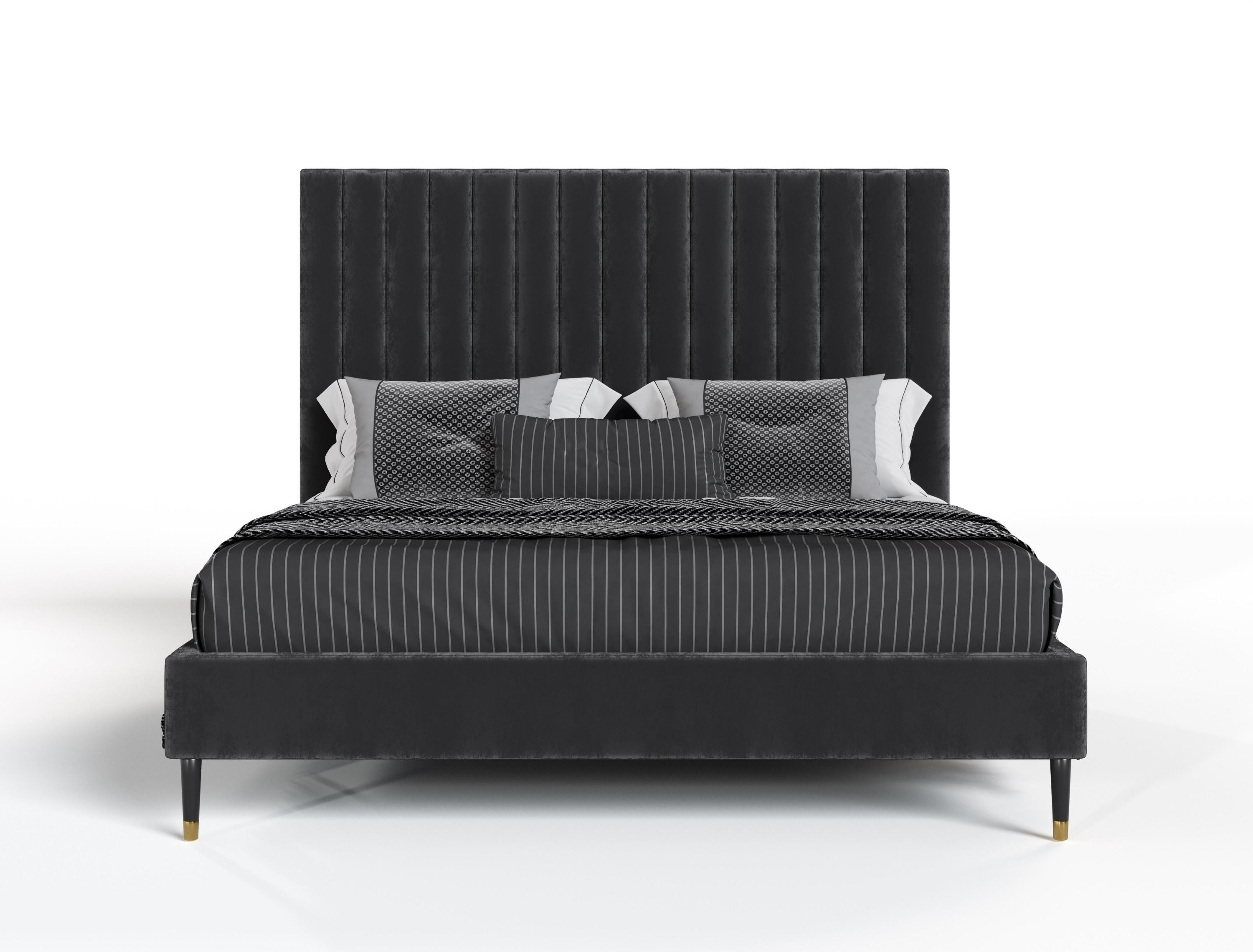 Modrest Hemlock - Modern Dark Grey Velvet Bed