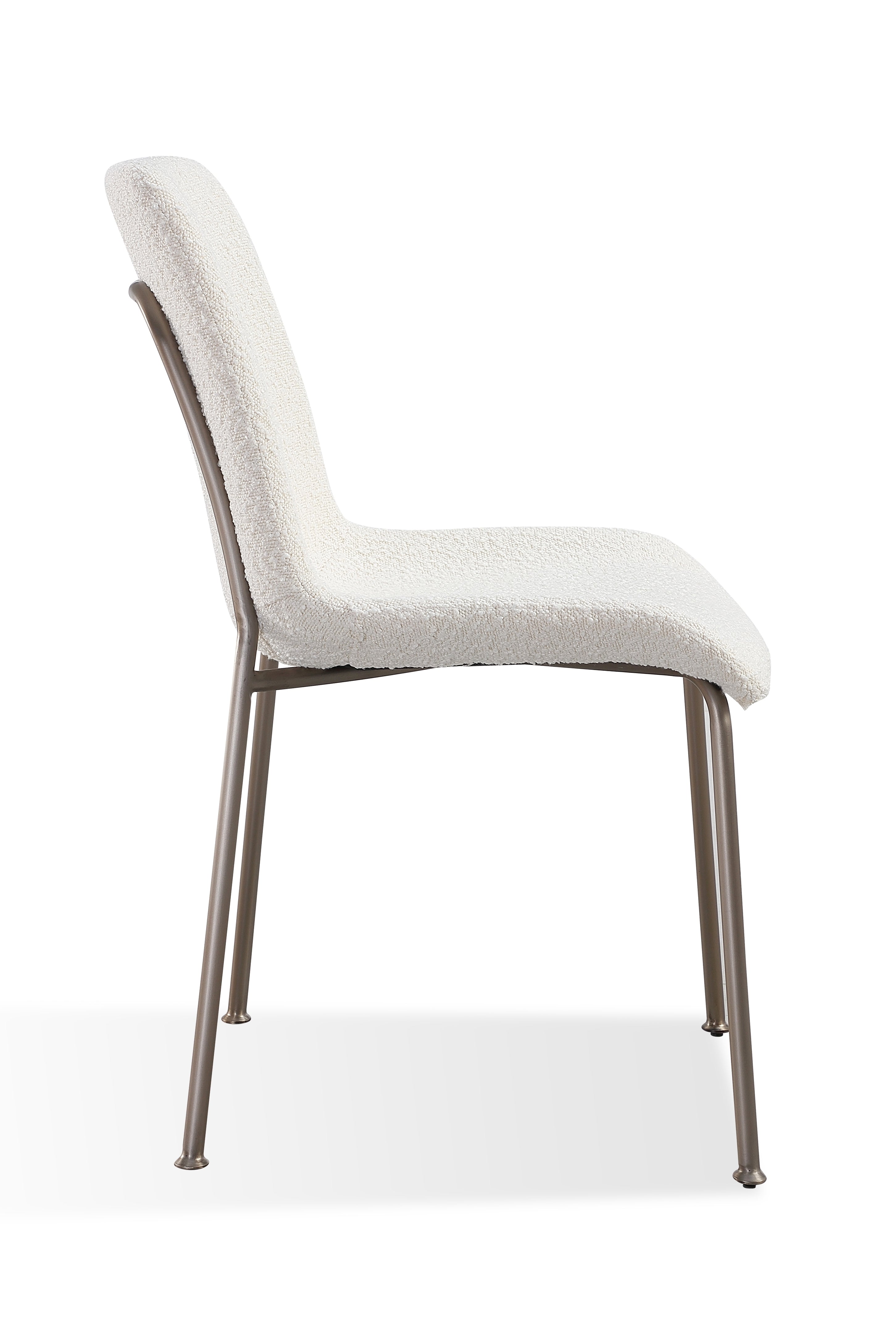 Jade Upholstered Dining Chair in Cottage Cheese Boucle and Brushed Nickel Metal (Set of 2)