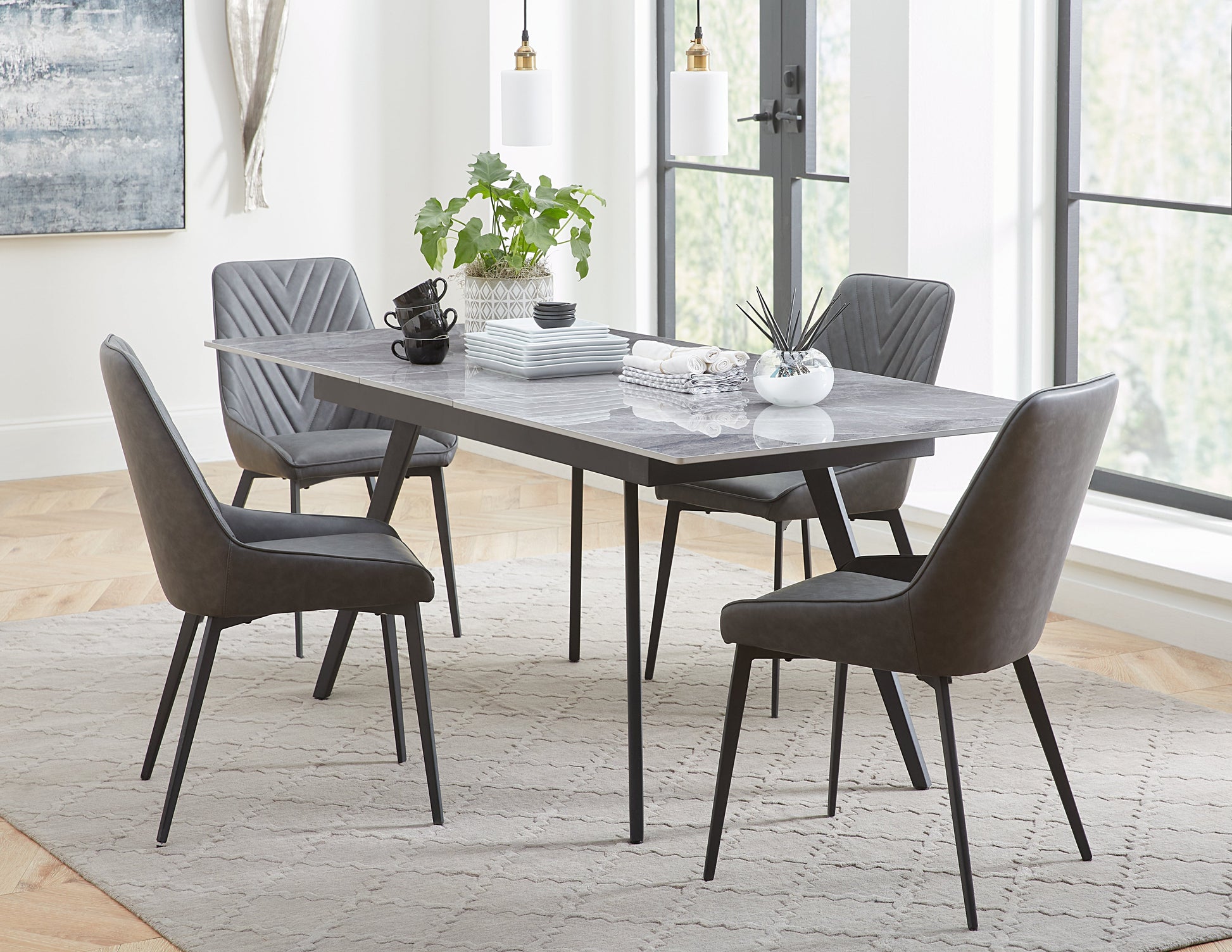 Lucia Metal Leg Upholstered Dining Chair in Charcoal Synthetic Leather (Set of 2) - What A Room