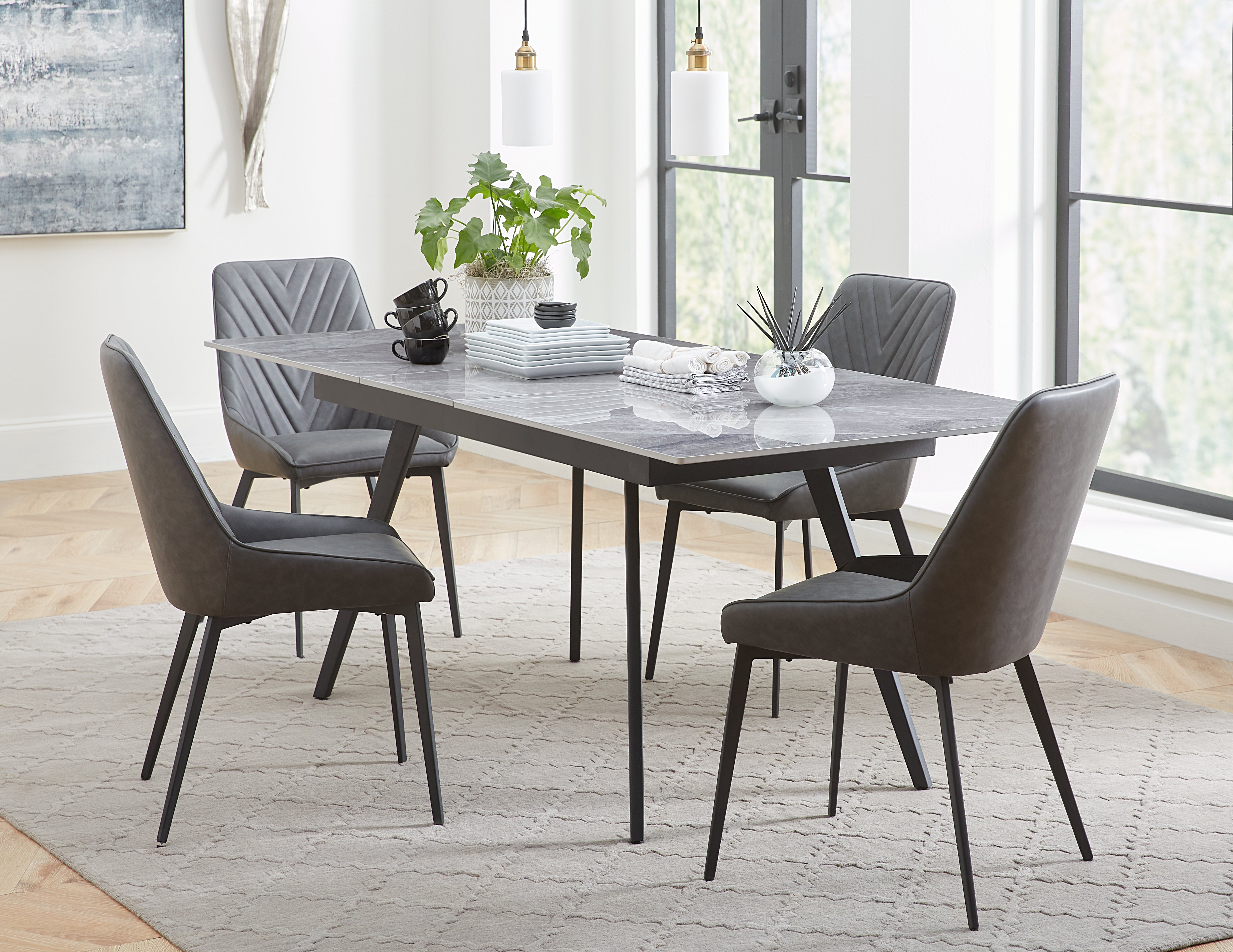 Lucia Metal Leg Upholstered Dining Chair in Charcoal Synthetic Leather (Set of 2) - What A Room