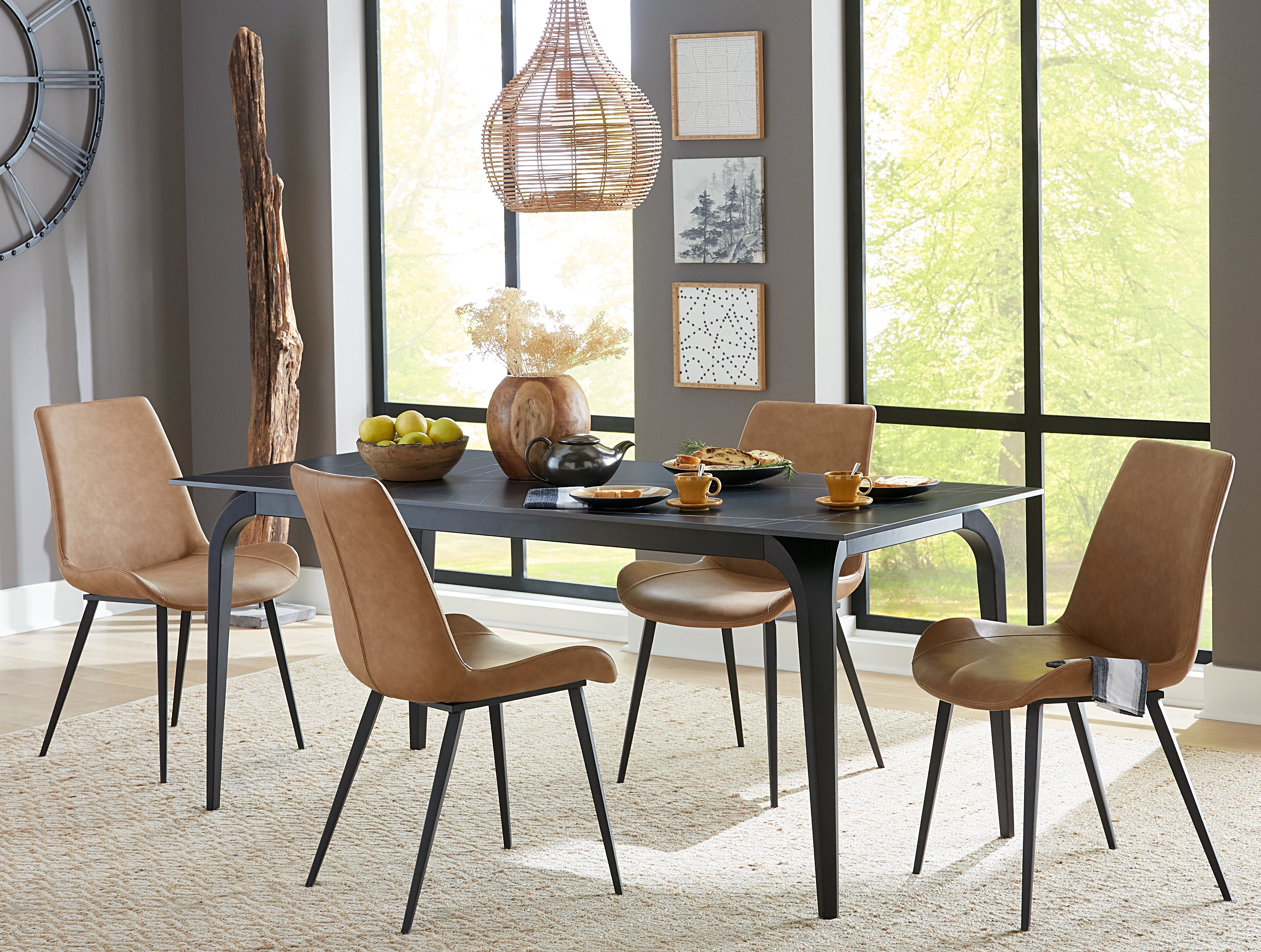 Nicoya Upholstered Dining Chair in Buckskin Synthetic Leather and Black (Set of 2)