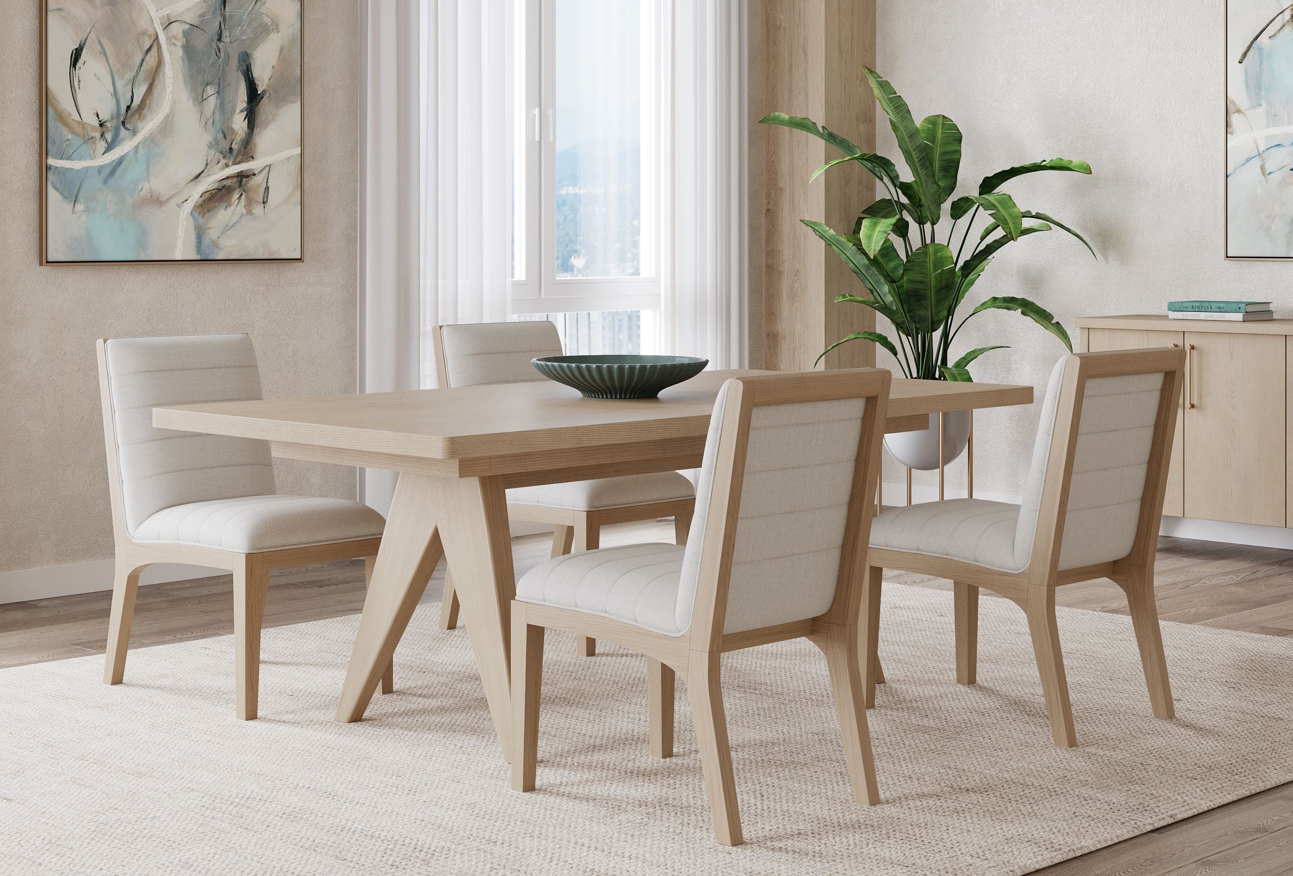 Sumire Solid Wood Dining Chair in Ginger and Natural Linen (Set of 2)