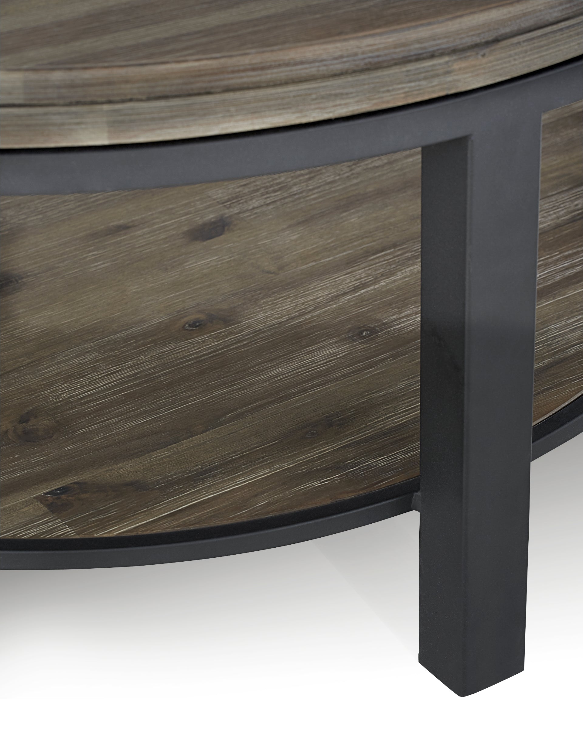 Canyon Solid Wood and Metal Round Coffee Table in Washed Grey
