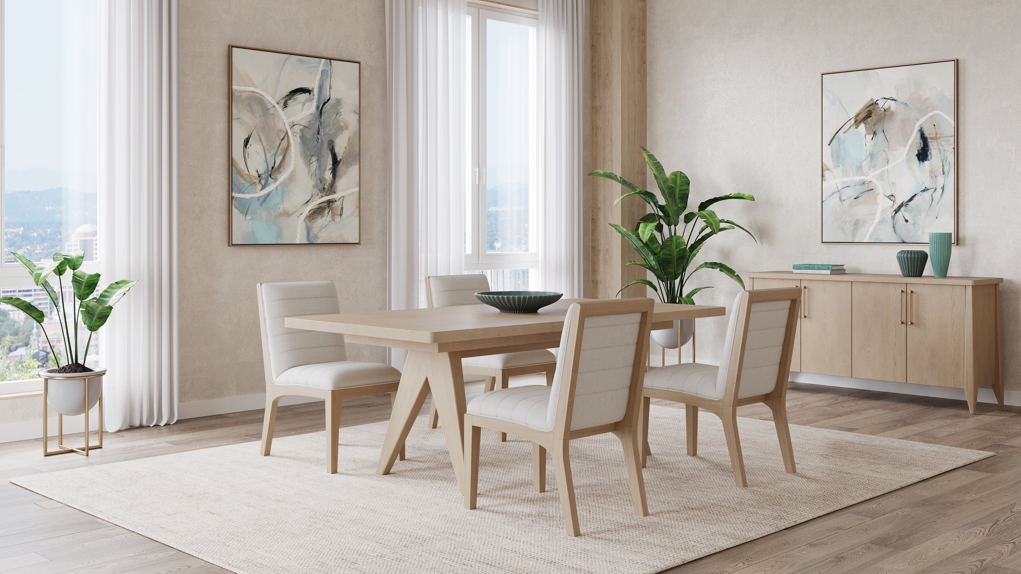 Sumire Solid Wood Dining Chair in Ginger and Natural Linen (Set of 2)