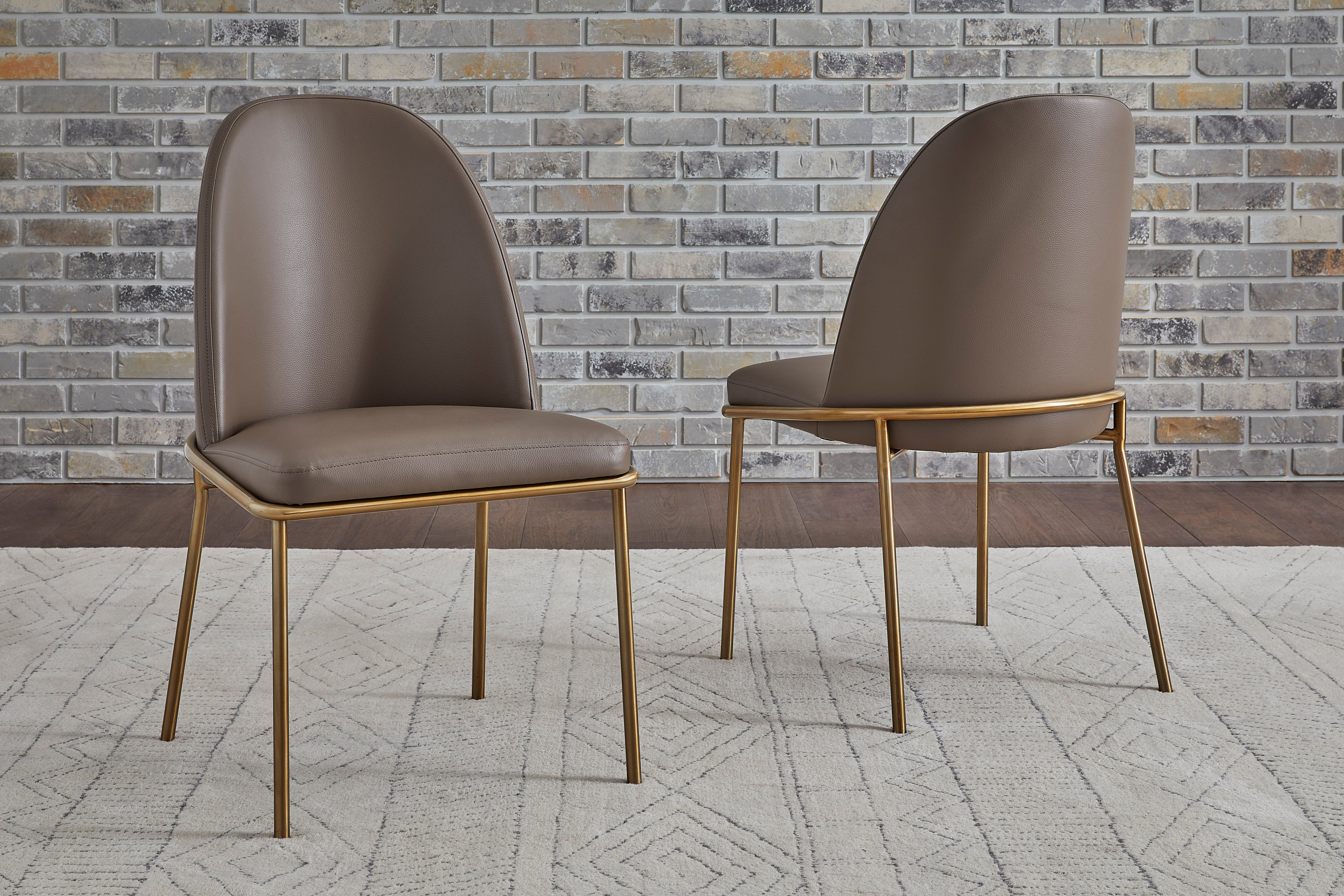 Doheny Leather Upholstered Metal Leg Dining Chair in Boots and Brass (Set of 2)
