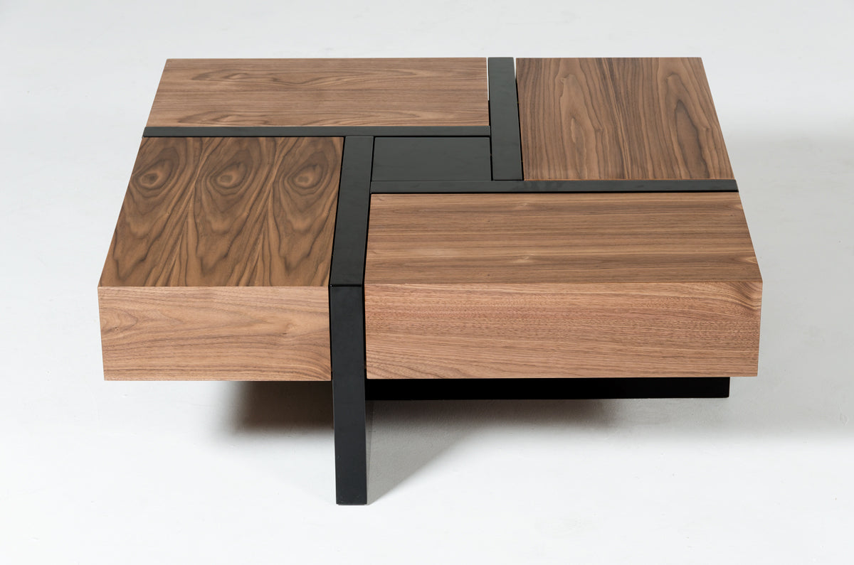 Modrest Makai Modern Walnut & Black Square Coffee Table - What A Room