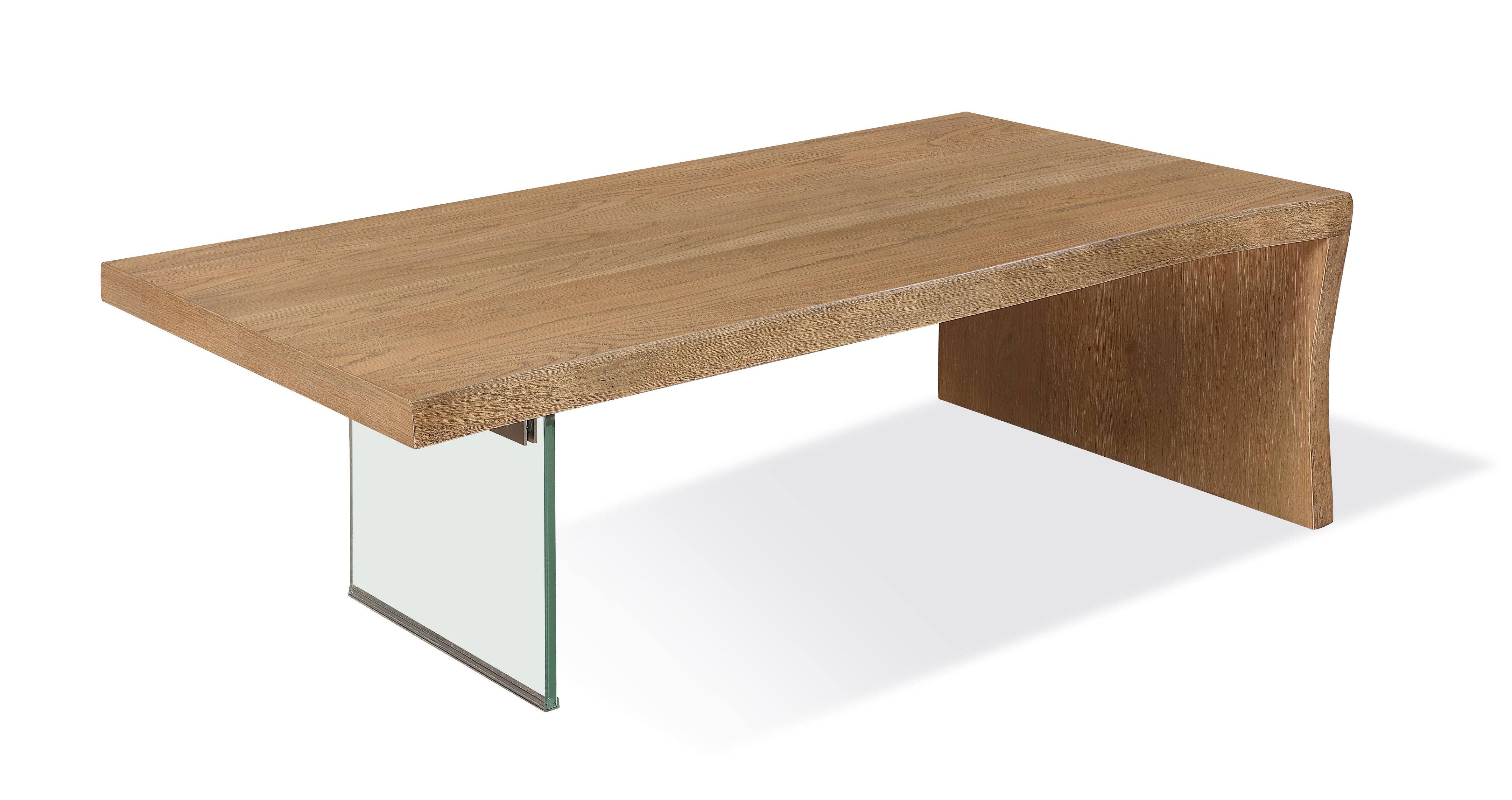 One Live-Edge White Oak and Glass Coffee Table in Bisque