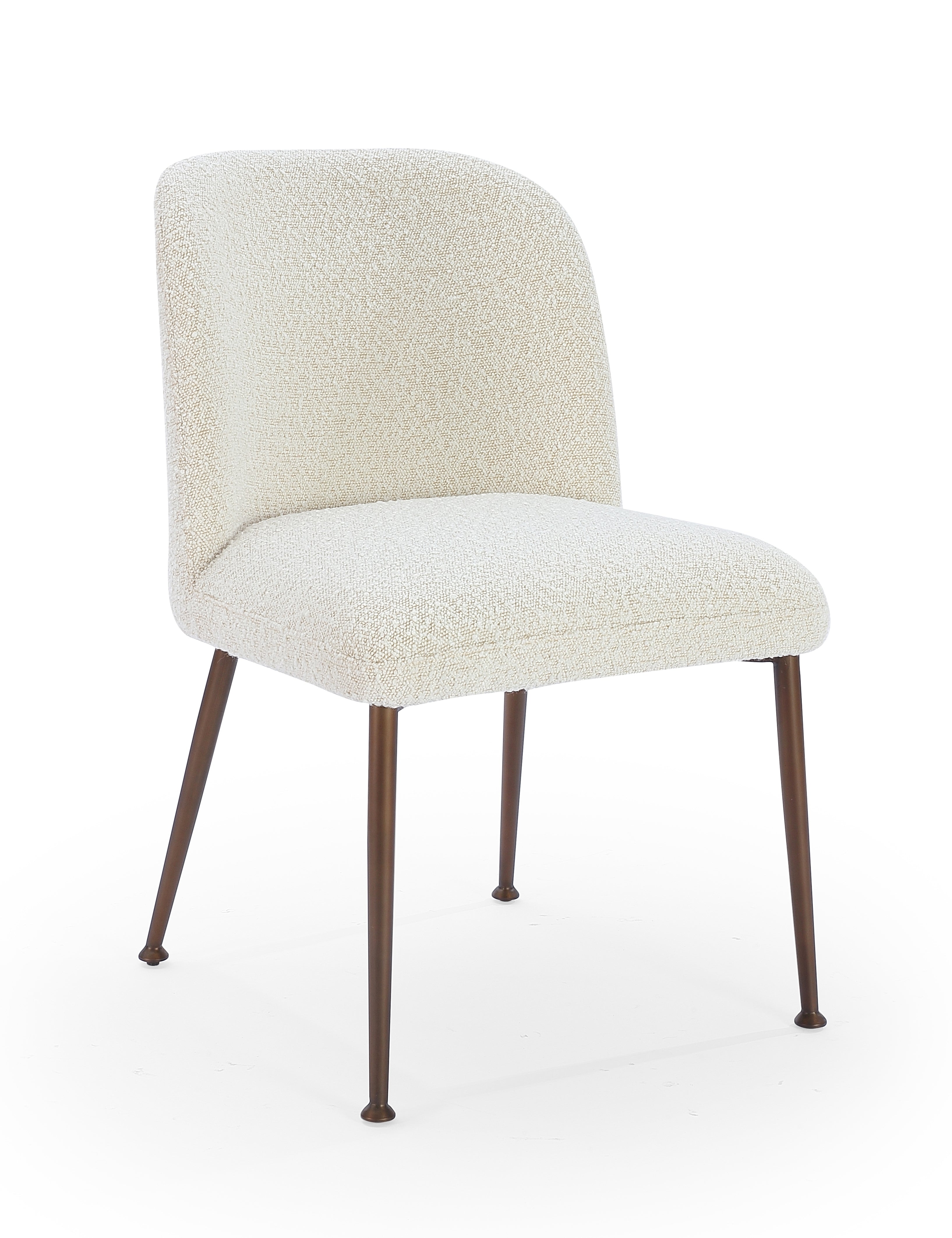 Avery Upholstered Dining Chair in Ricotta Boucle and Bronze Metal (Set of 2) - What A Room