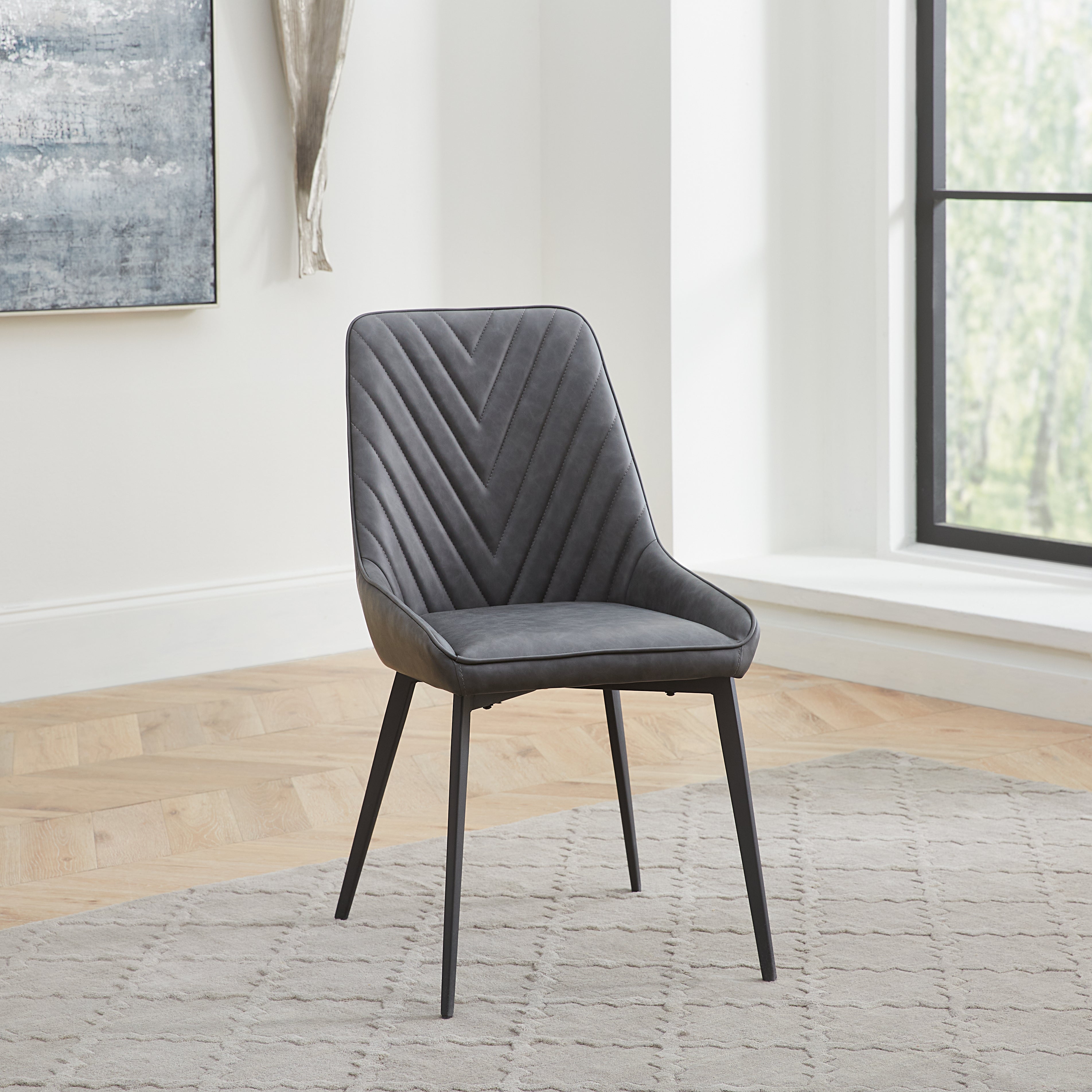 Lucia Metal Leg Upholstered Dining Chair in Charcoal Synthetic Leather (Set of 2)