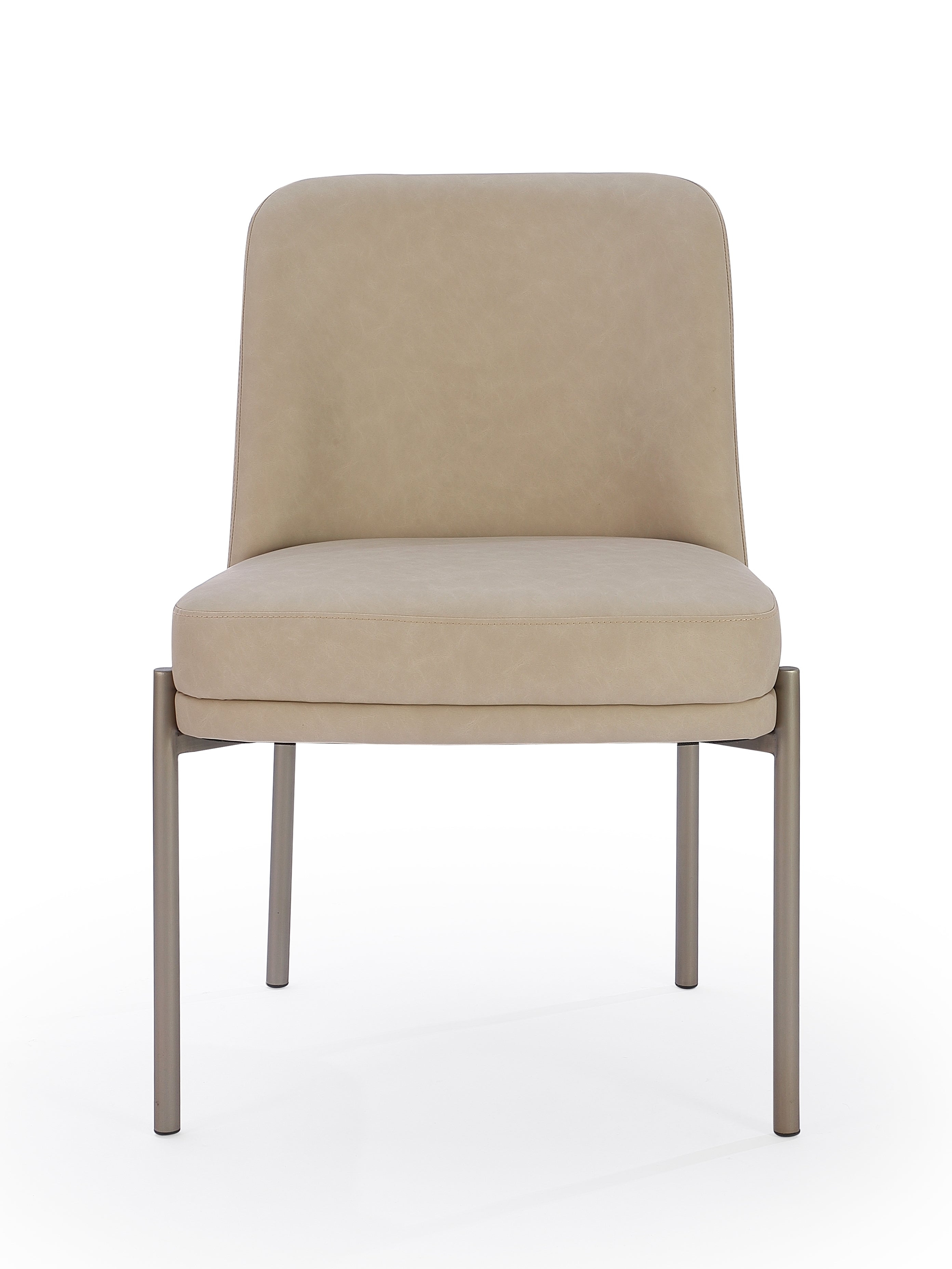 Dion Upholstered Dining Chair in Camel Synthetic Leather and Brushed Nickel Metal (Set of 2)