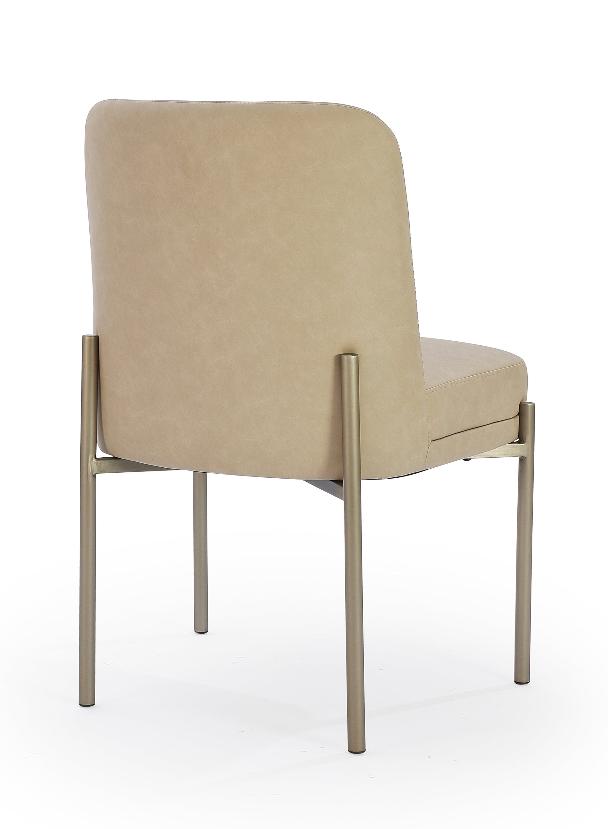 Dion Upholstered Dining Chair in Camel Synthetic Leather and Brushed Nickel Metal (Set of 2) - What A Room