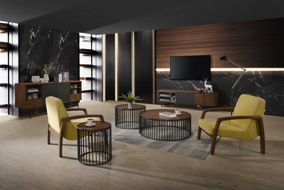 Modrest Bronson Mid-Century Modern Walnut & Grey TV Stand