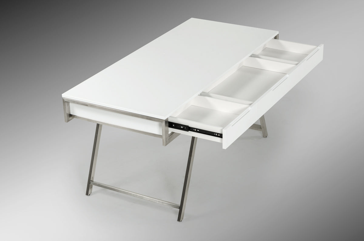 Modrest Dessart Modern White Gloss Office Desk - What A Room