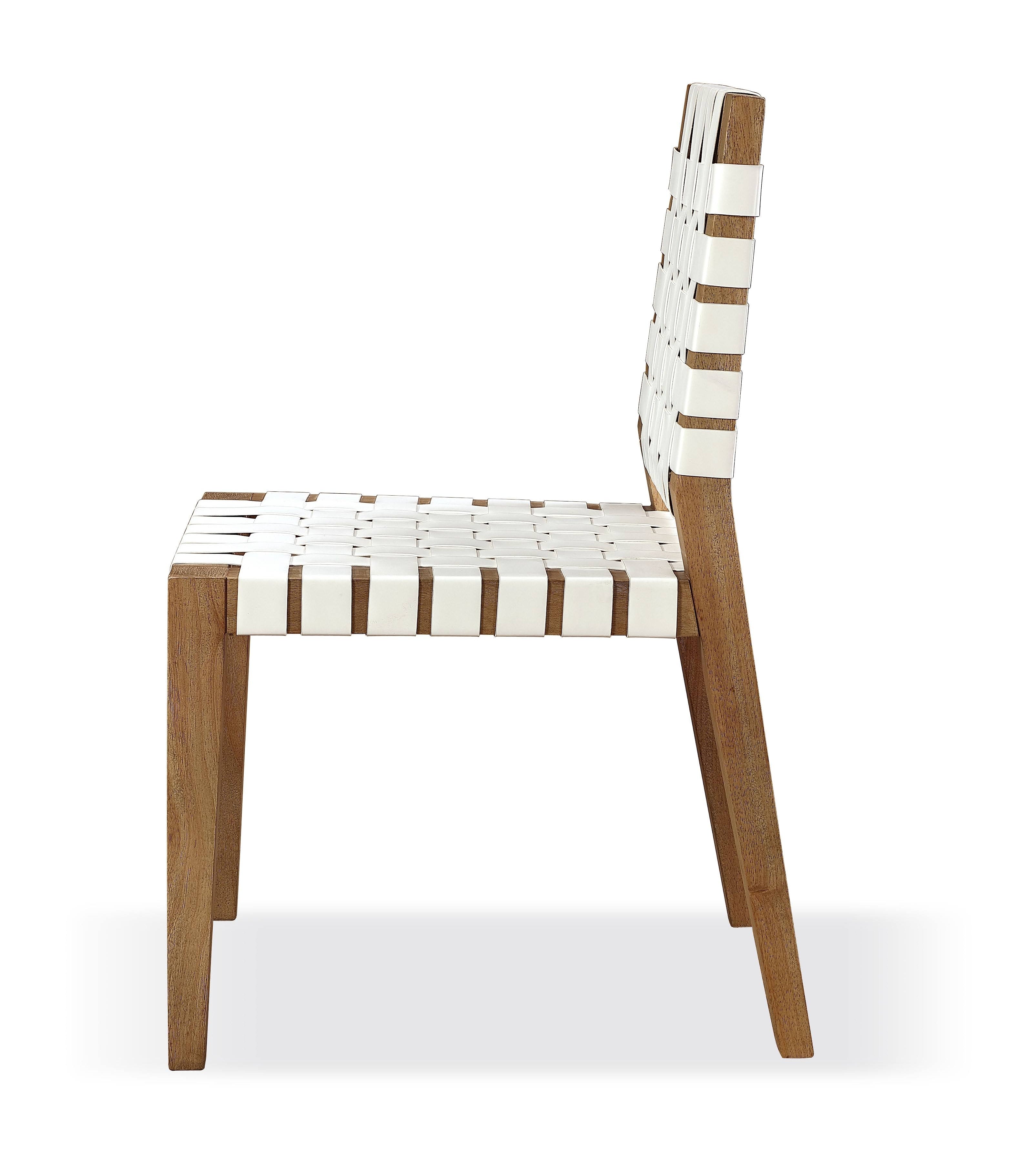 One Woven Leather and Solid Wood Dining Side Chair in White and Bisque (Set of 2)