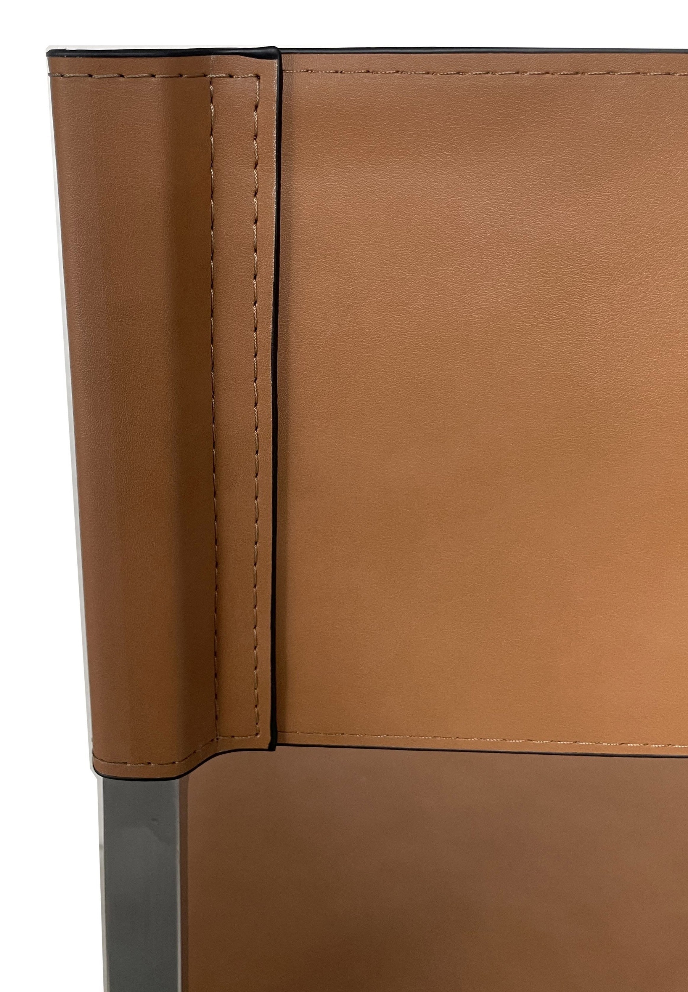 One Modern Coastal Director's Dining Arm Chair in Cognac and Brushed Stainless Steel (Set of 2)