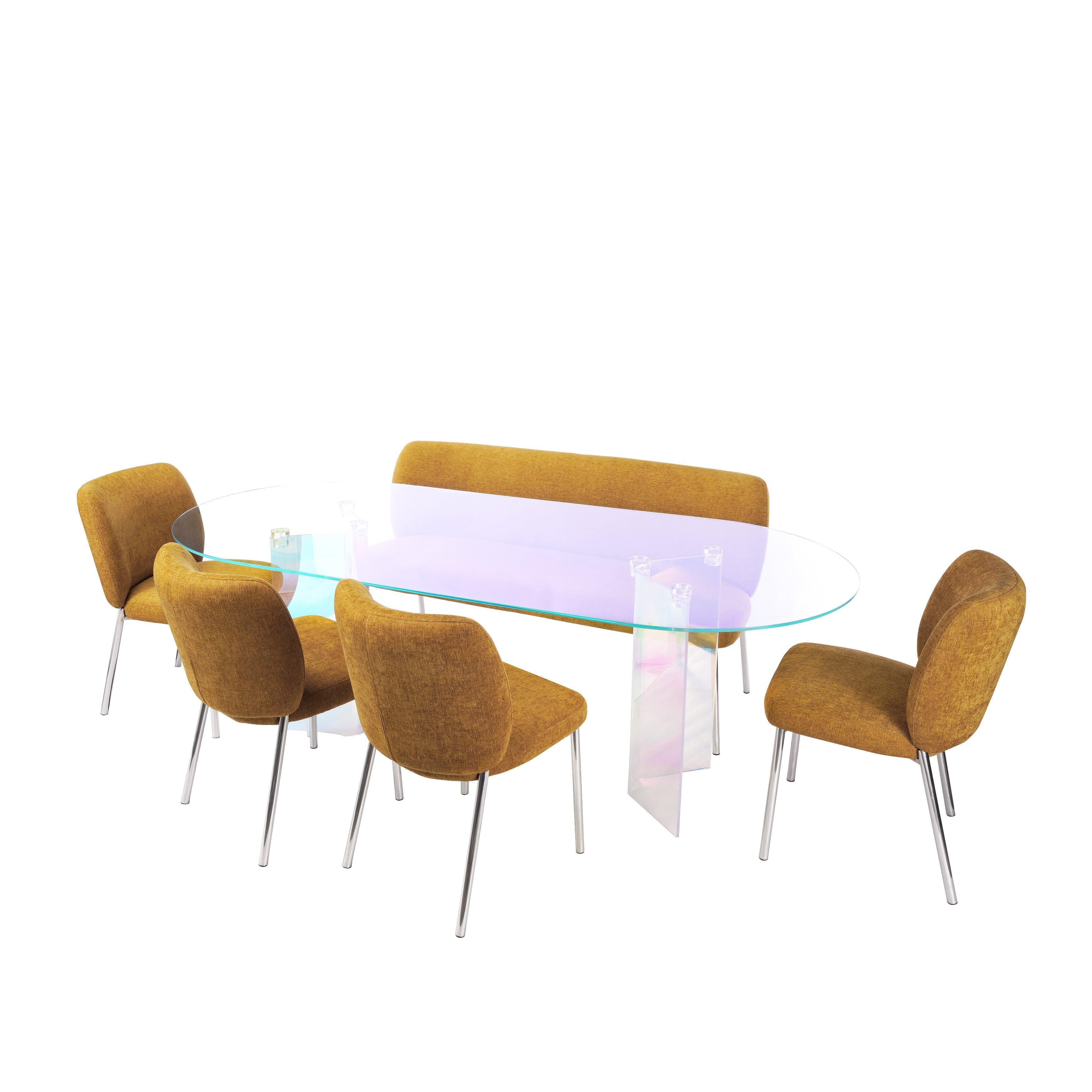 Fomo Chenille-upholstered Stainless Steel Base Dining Chair in Pineapple (Set of 2)