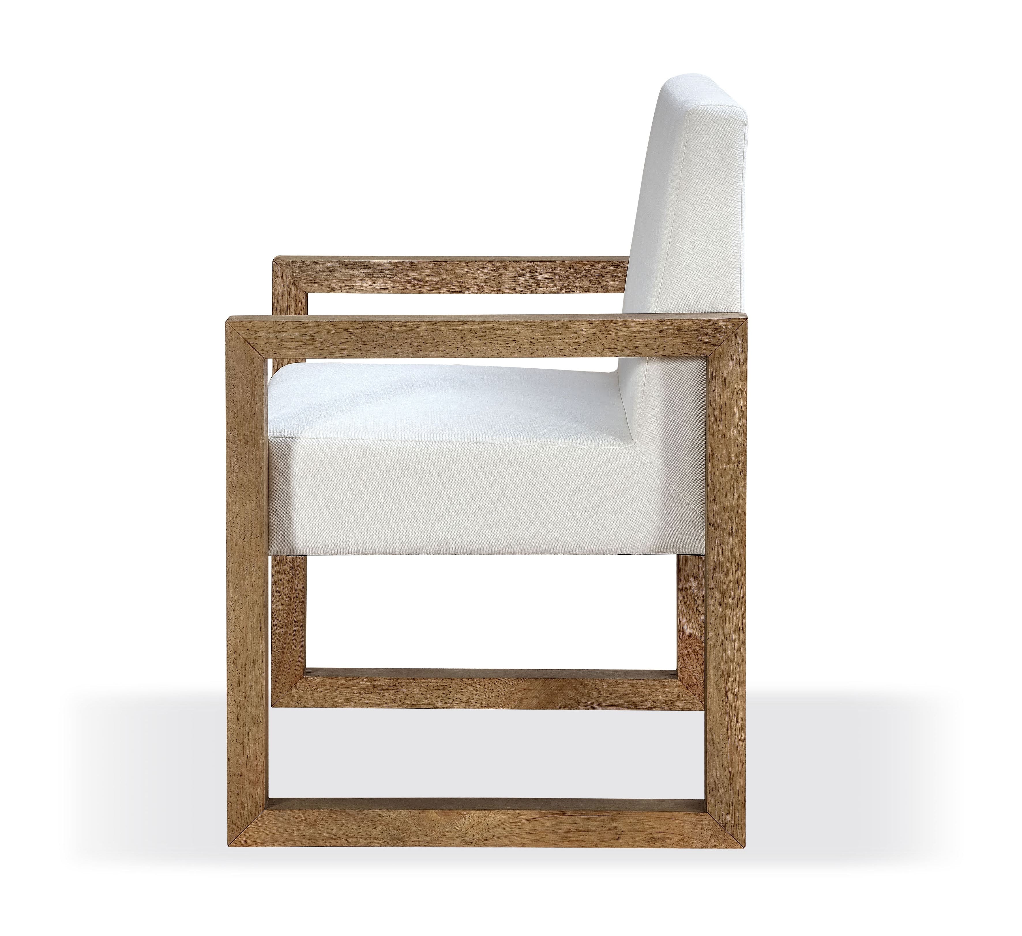 One Modern Coastal Sled Leg Upholstered Dining Arm Chair in White Pearl and Bisque (Set of 2)