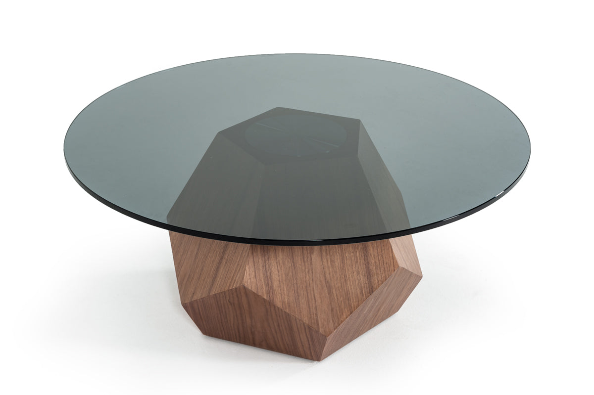 Modrest Rackham Mid-Century Walnut & Smoked Glass Coffee Table