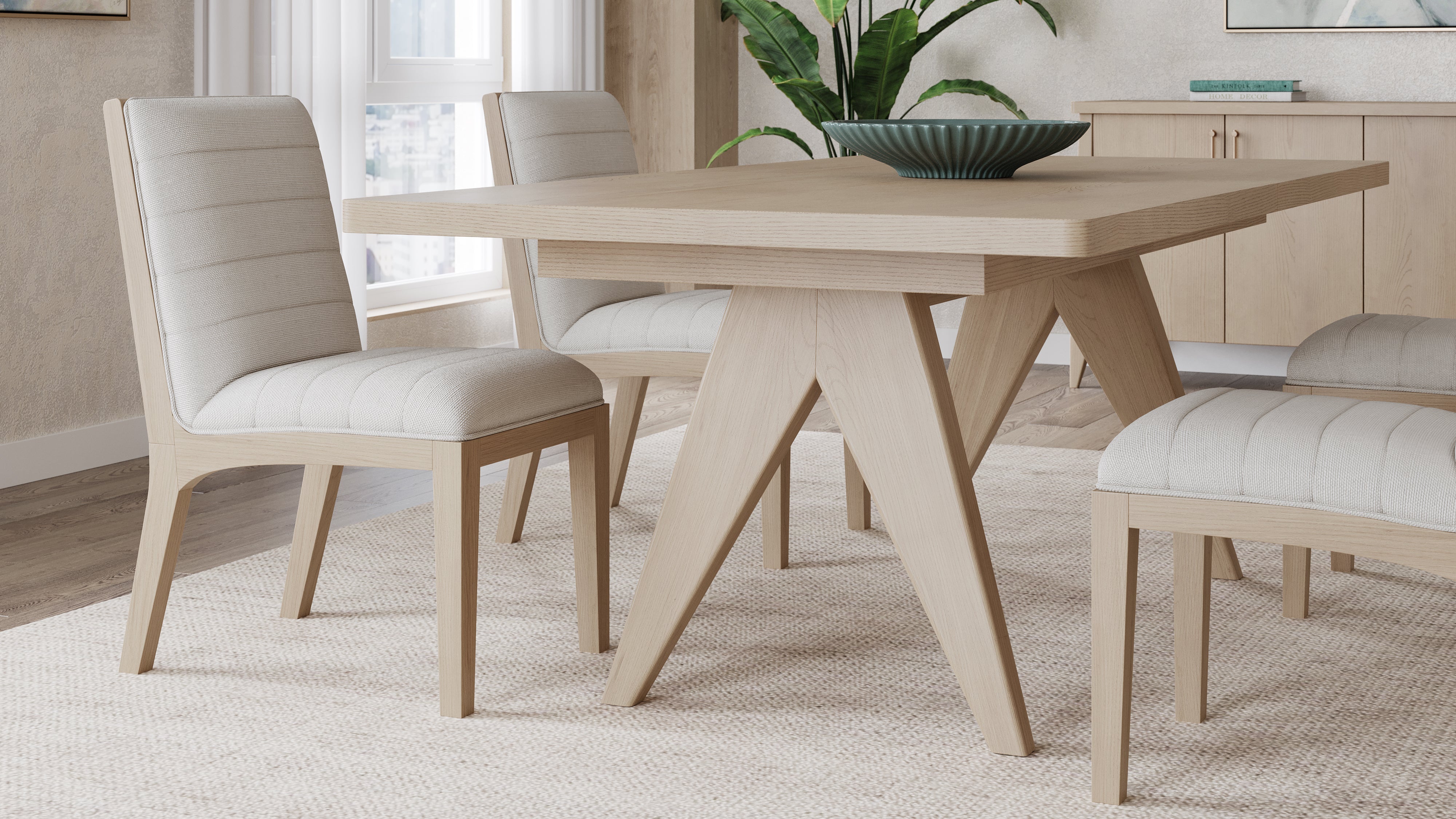Sumire Solid Wood Dining Chair in Ginger and Natural Linen (Set of 2)