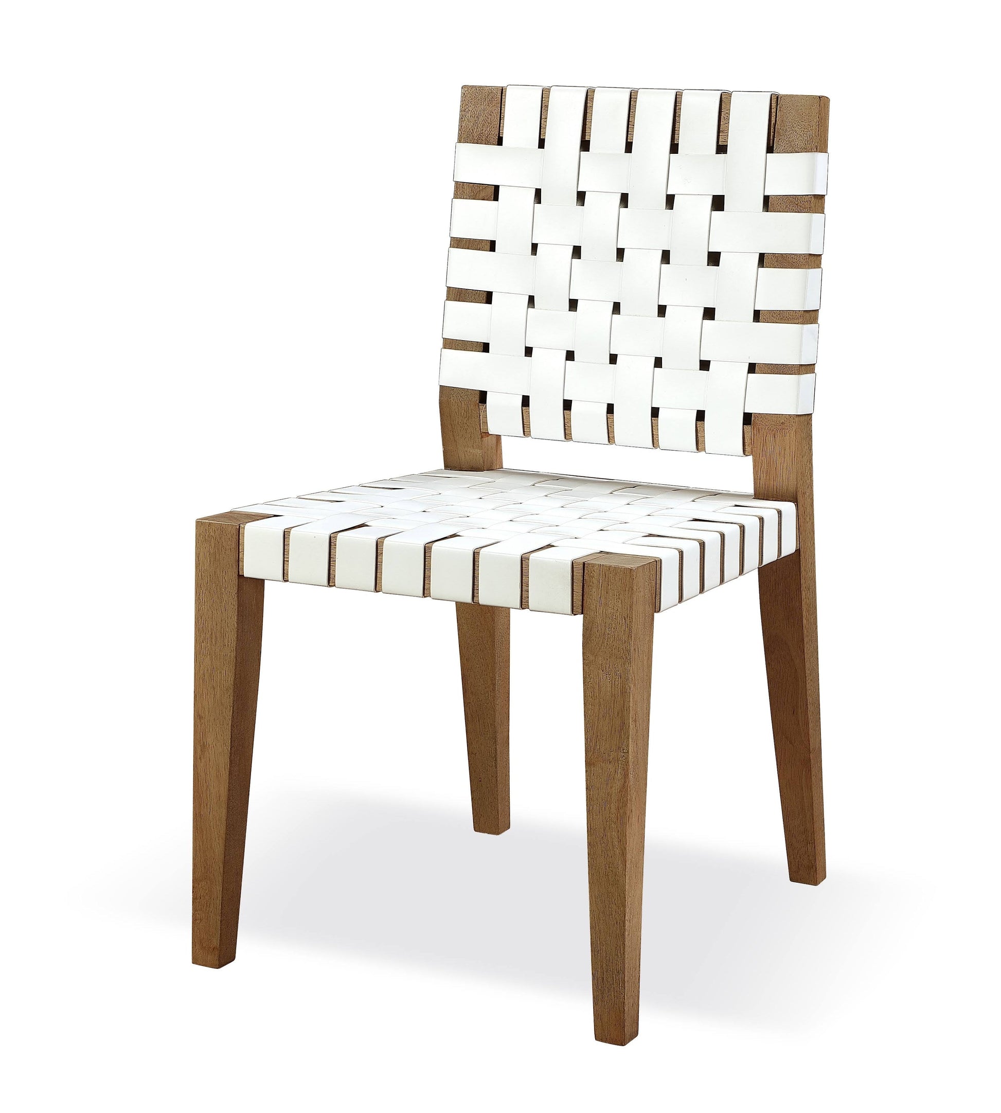One Woven Leather and Solid Wood Dining Side Chair in White and Bisque (Set of 2) - What A Room