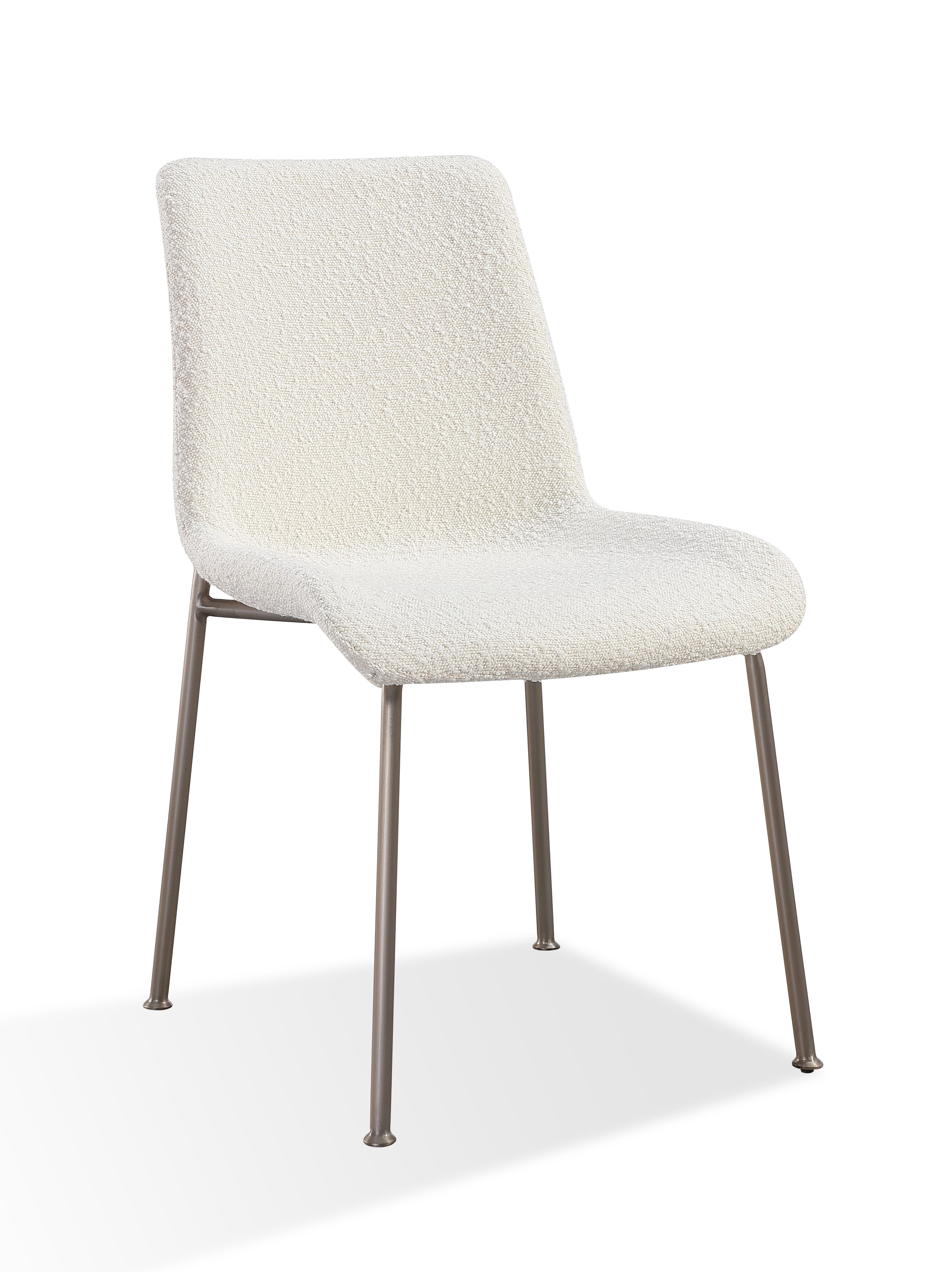 Jade Upholstered Dining Chair in Cottage Cheese Boucle and Brushed Nickel Metal (Set of 2)