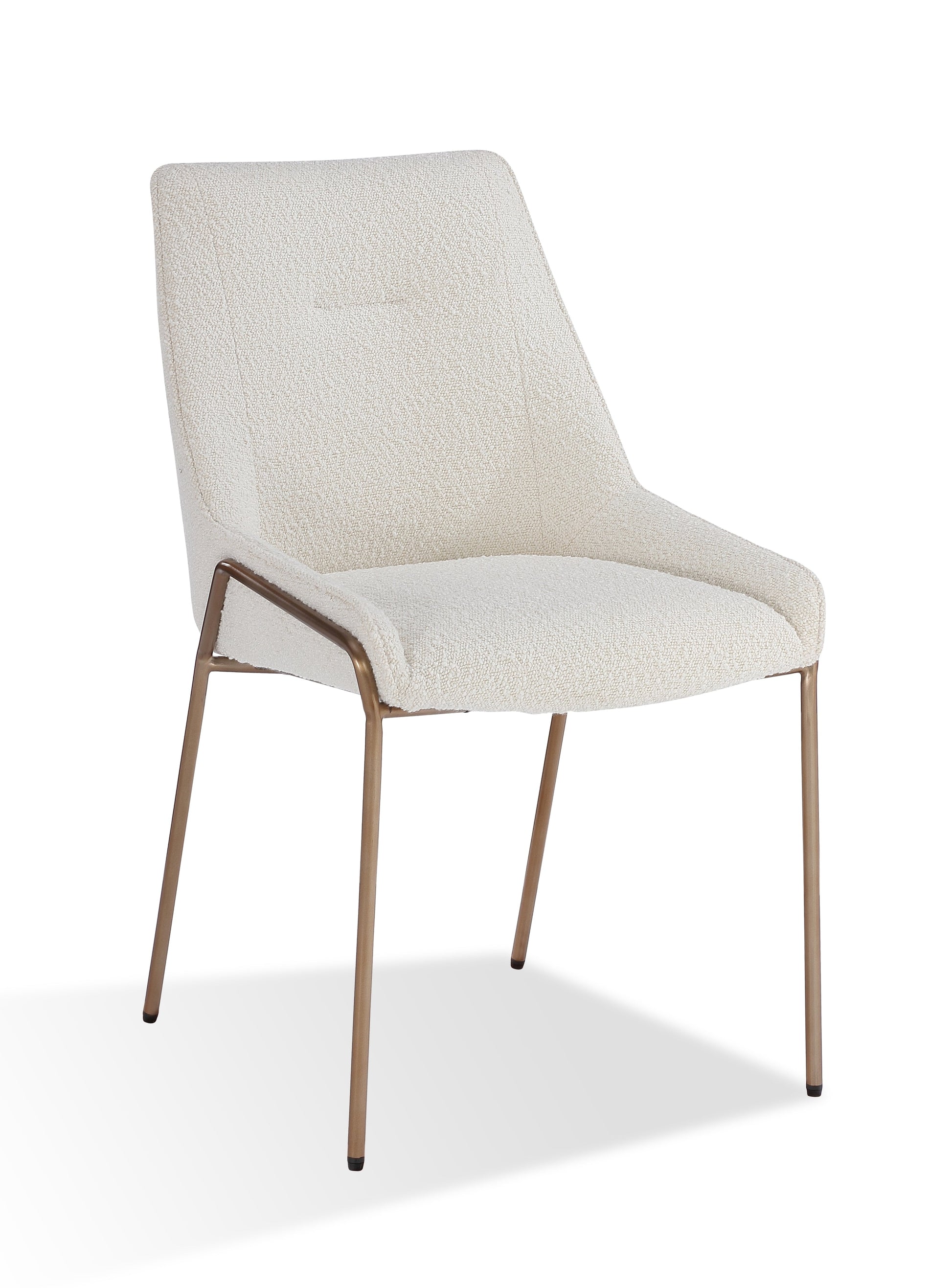 Cyrus Upholstered Dining Chair in Cottage Cheese Boucle and Brushed Bronze Metal (Set of 2) - What A Room