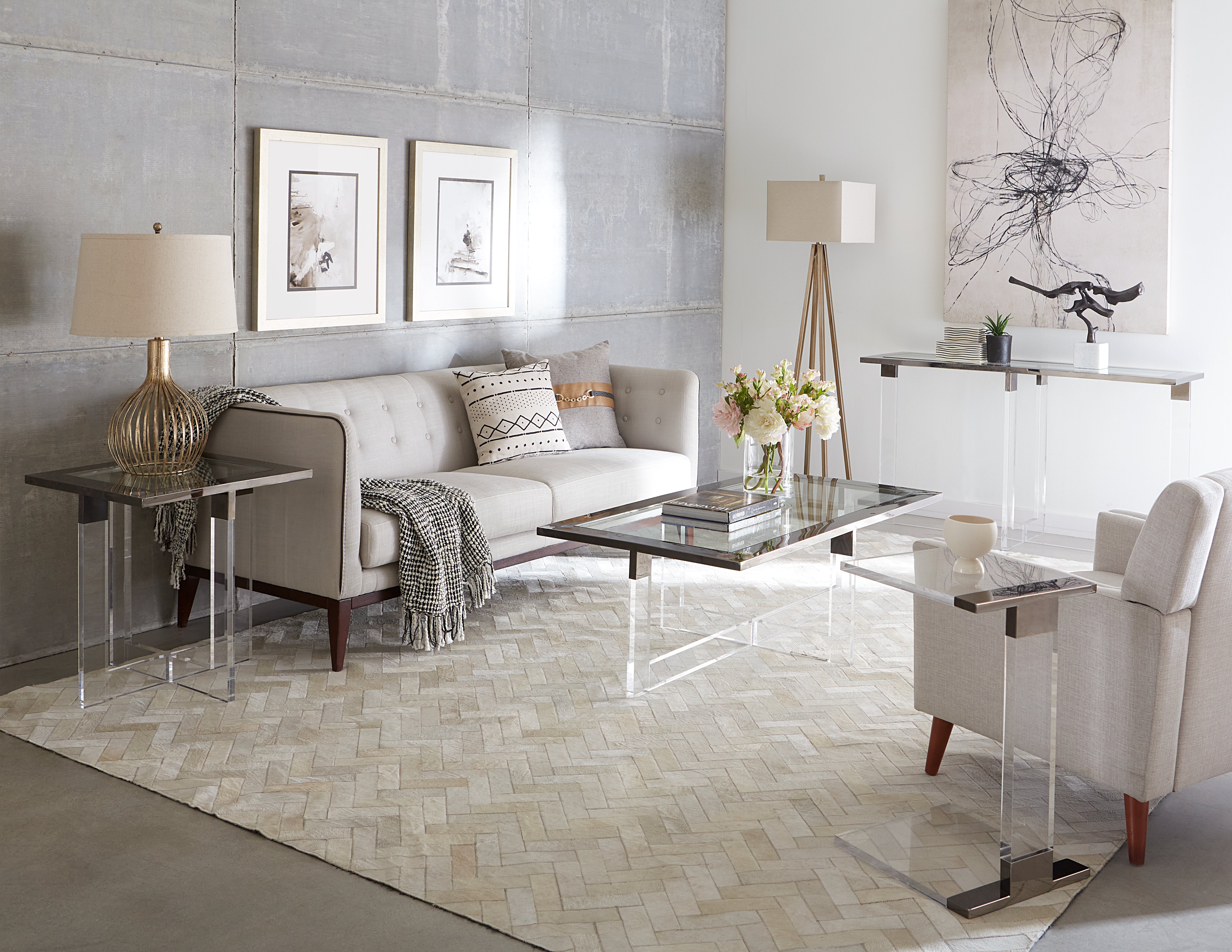 Bastian Coffee Table in Clear Acrylic and Gunmetal Polished Stainless Steel