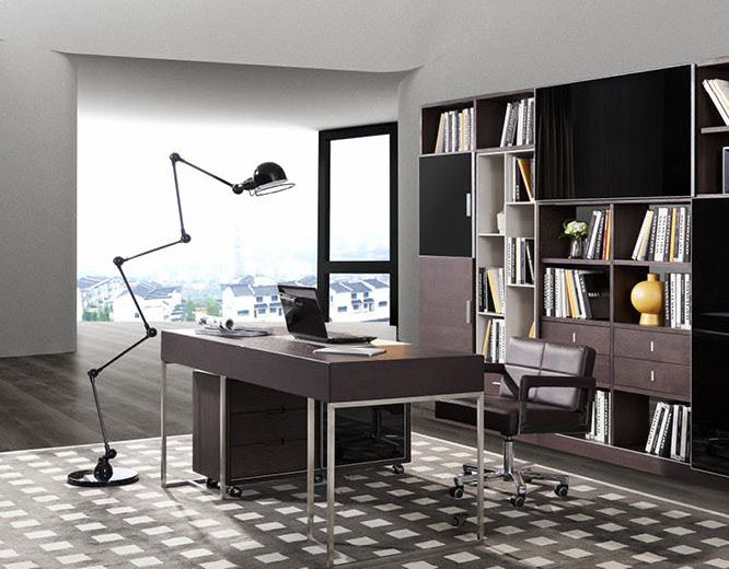 Modrest Ezra Modern Brown Oak and Grey Office Desk w/ Side Cabinet