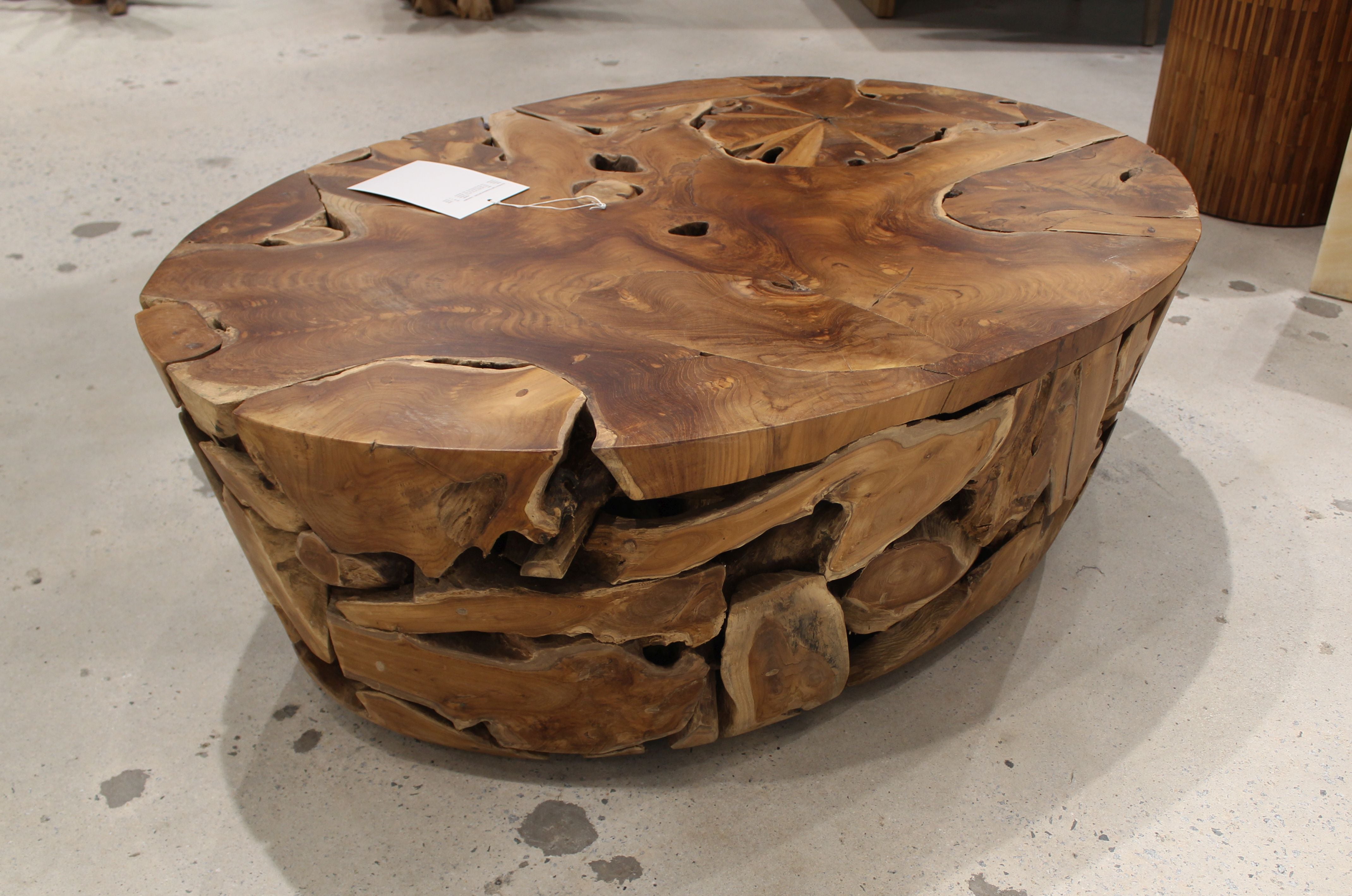 One Teak Slice Solid Wood Coffee Table in Warm Teak - What A Room