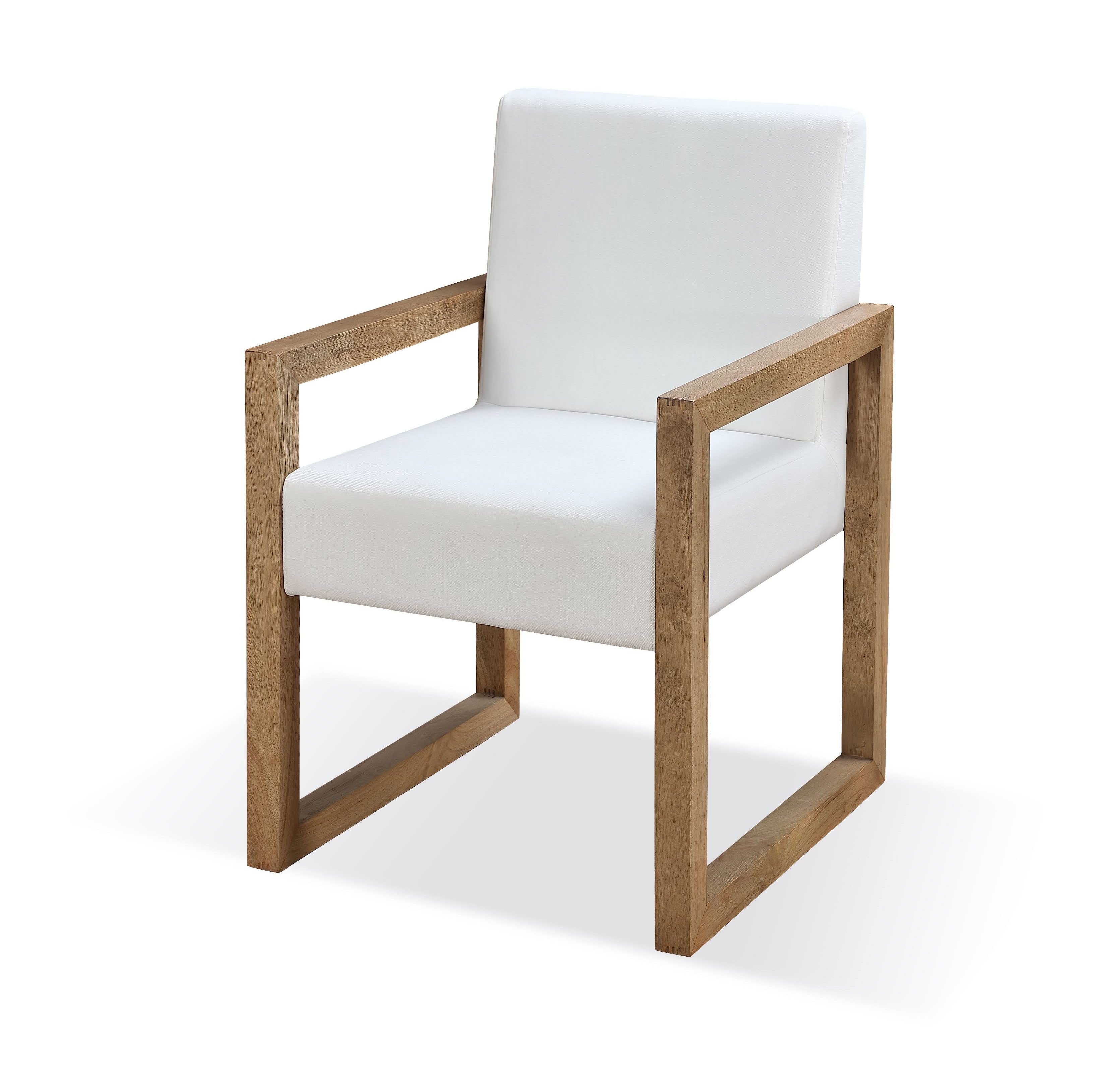 One Modern Coastal Sled Leg Upholstered Dining Arm Chair in White Pearl and Bisque (Set of 2)