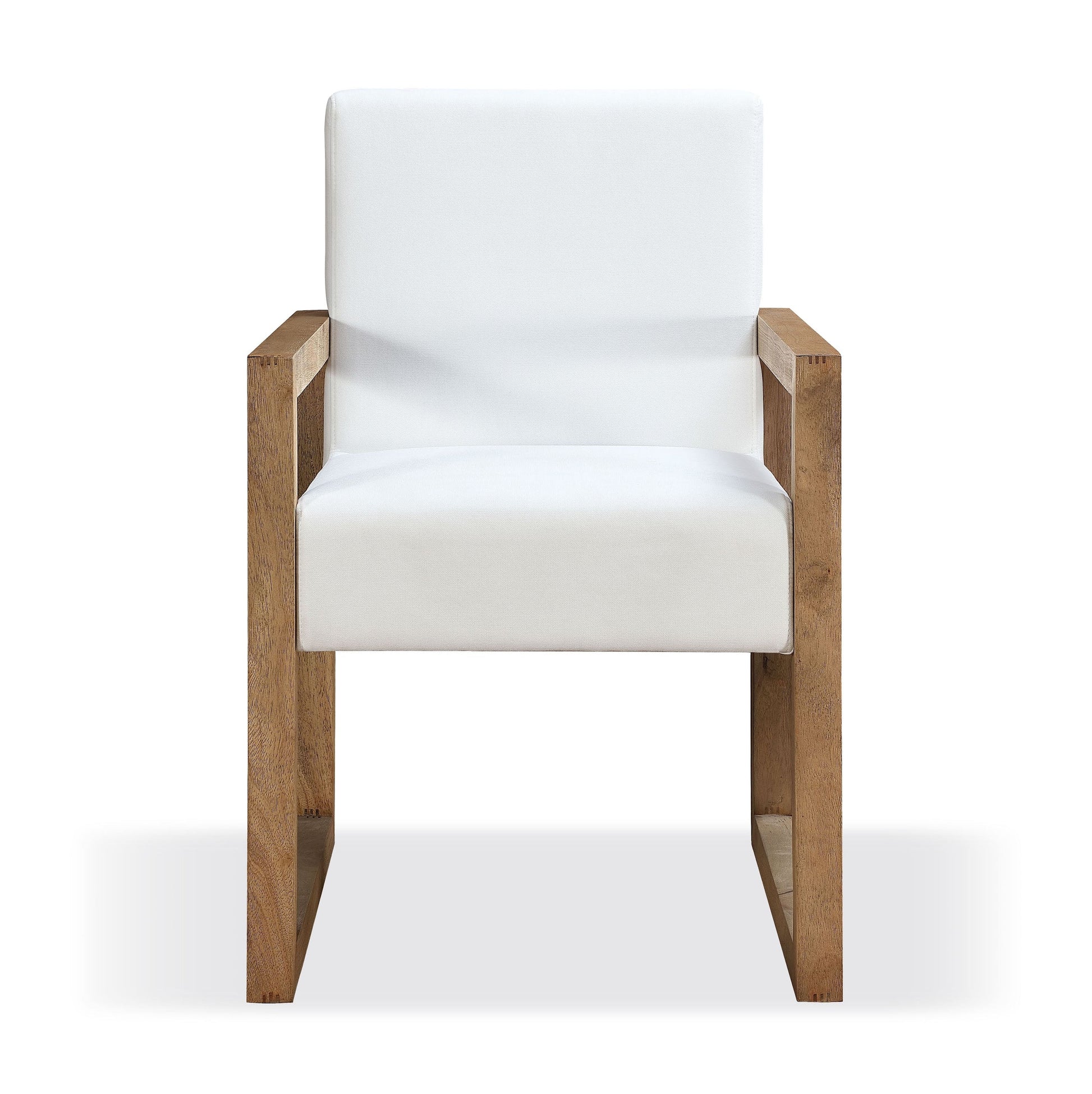 One Modern Coastal Sled Leg Upholstered Dining Arm Chair in White Pearl and Bisque (Set of 2) - What A Room