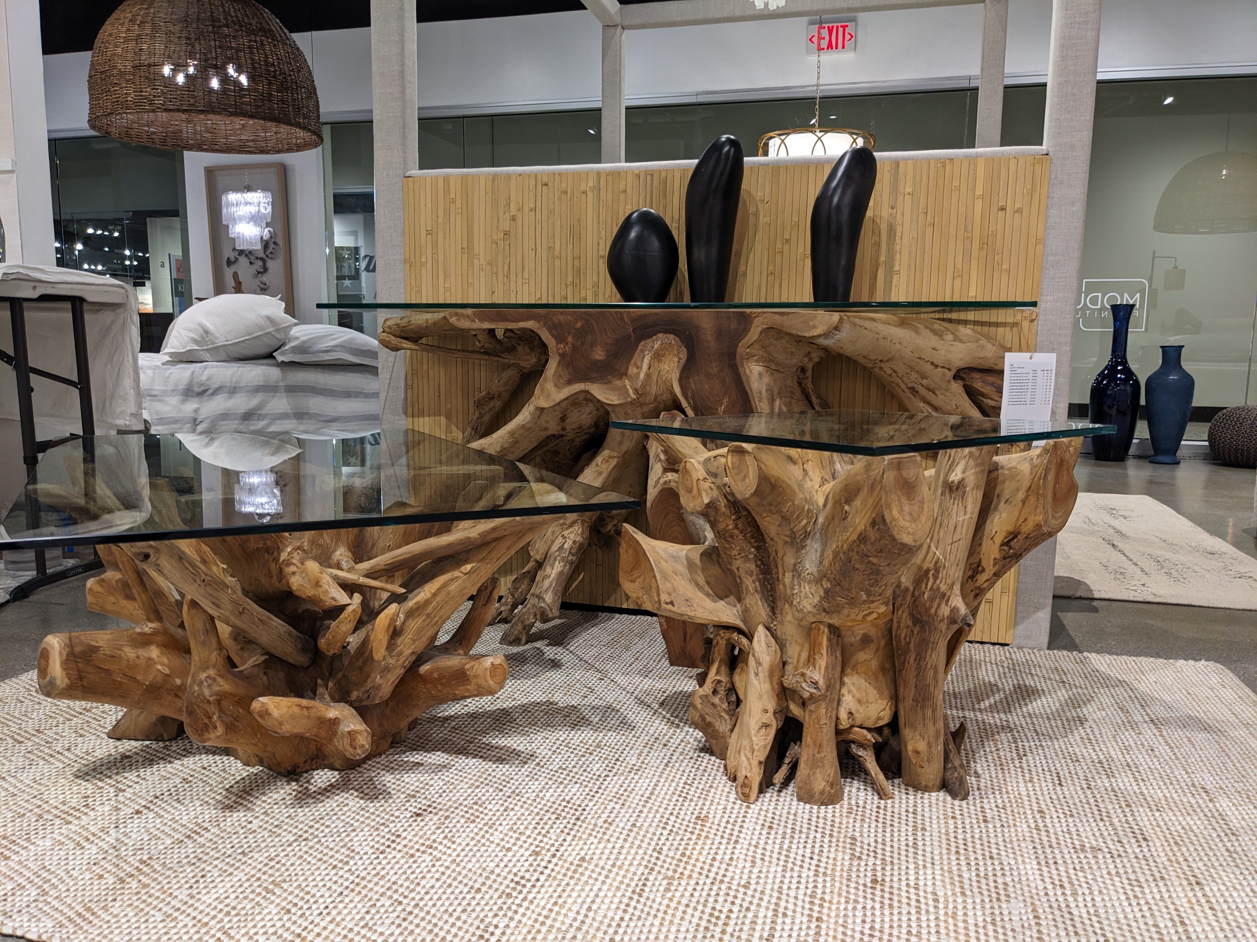 One Solid Teak Root Glass Top Coffee Table